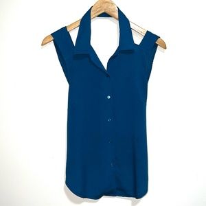 Kirra blue criss cross back button down blouse sleeveless M
